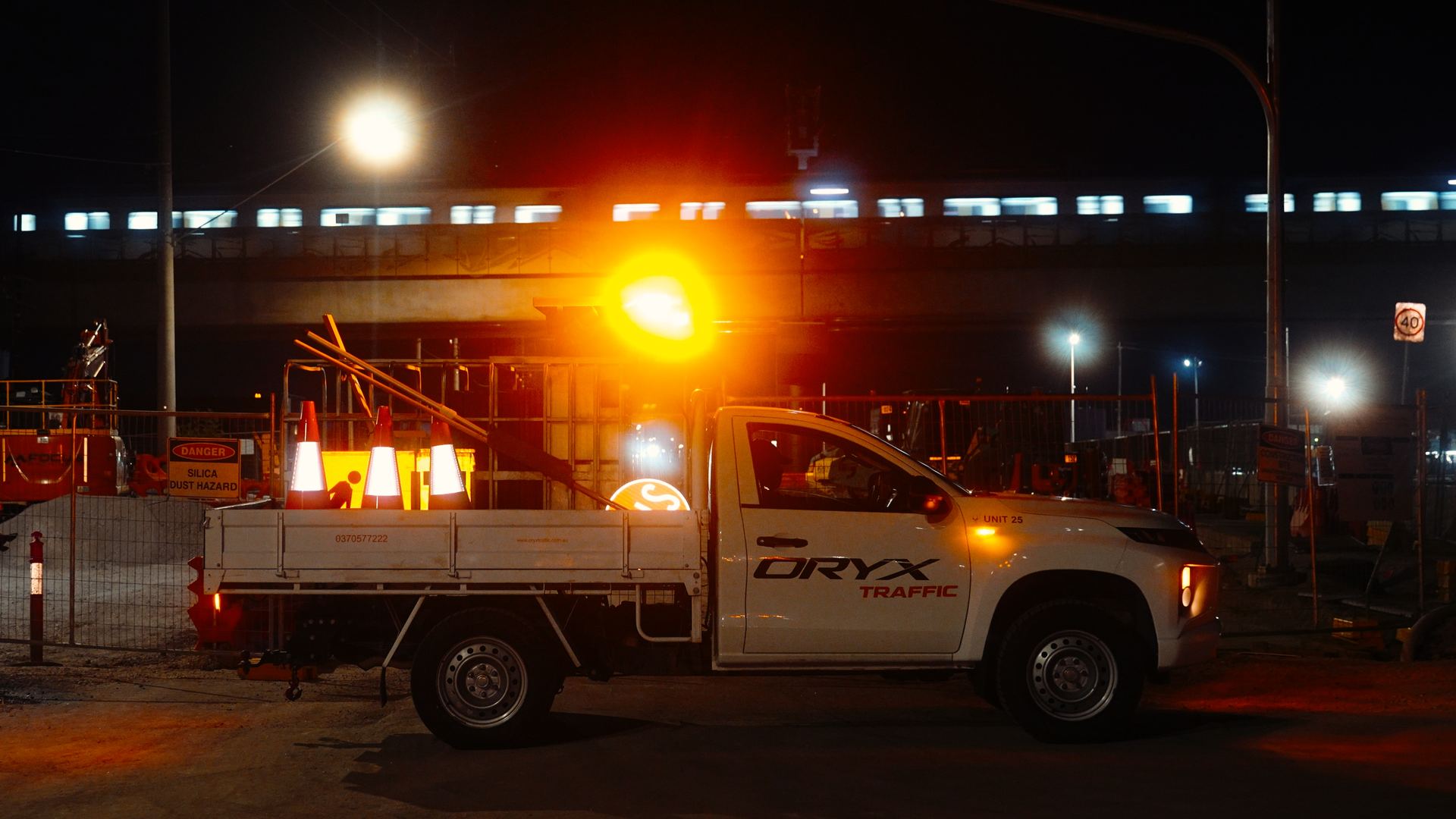 Oryx Traffic ute at worksite at night
